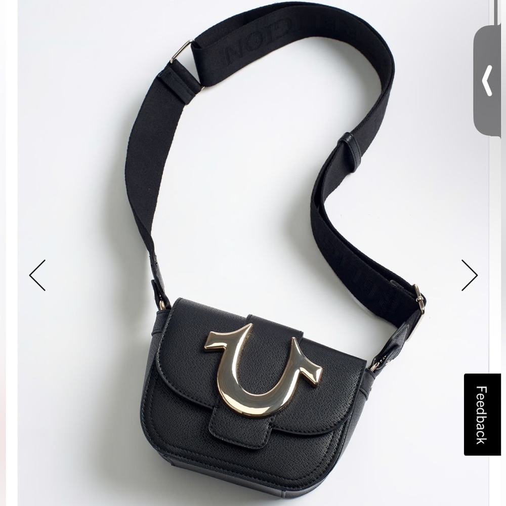 True Religion Black Crossbody Bag with Gold Accent